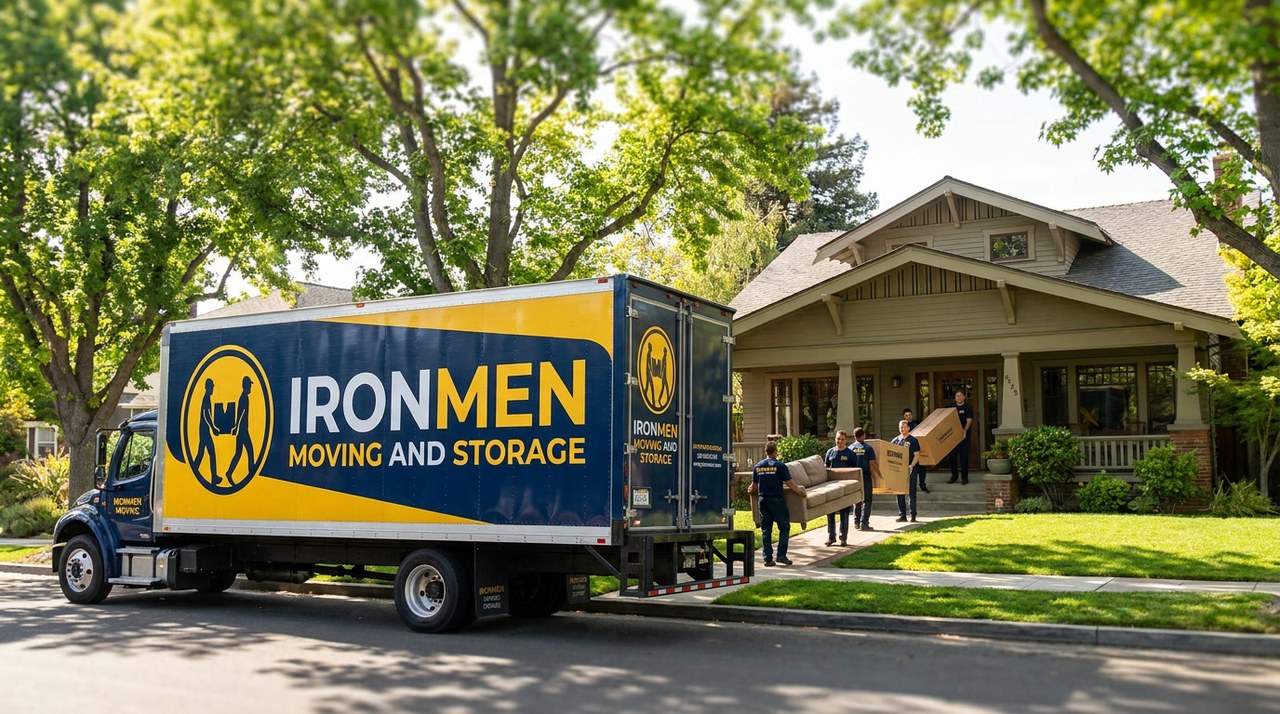 Ironmen Moving and Storage moving truck on a Bay Area street during a local residential move