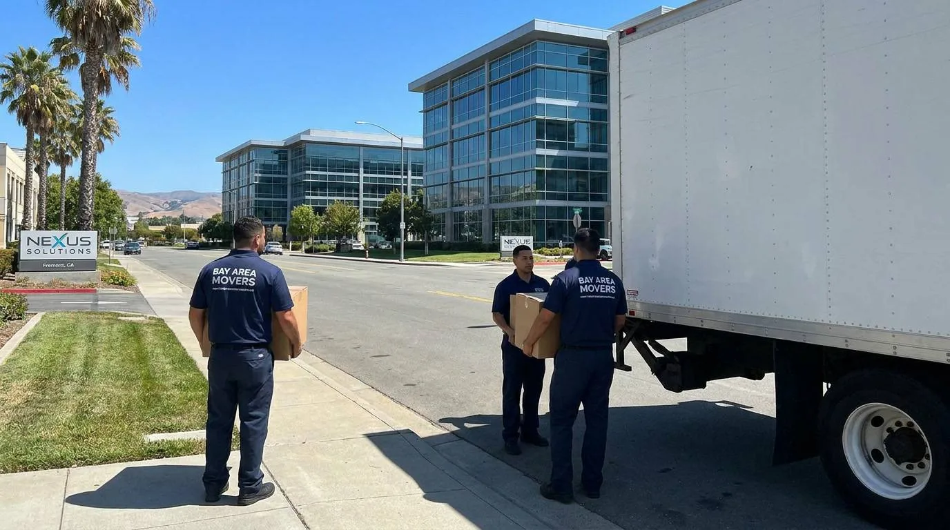 Fremont Tri-City area residential street with Ironmen moving truck