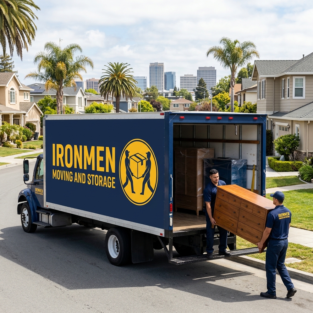 Ironmen Moving and Storage professional movers loading a customer's belongings in Redwood City, California