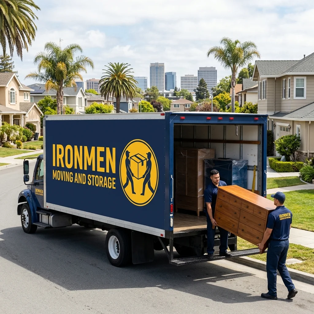Ironmen moving truck representing service in Redwood City, California